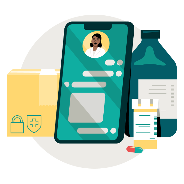 graphic of medicines and mobile phone