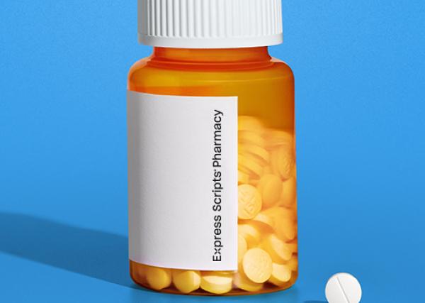 A bottle of pills with an Express Scripts® Pharmacy label on it.